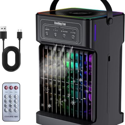 Portable Air Conditioners, 2026 Upgraded 4-IN-1 Quiet Portable AC Unit with Remote, 1100ML Tank Evaporative Air Cooler, 7 Color Light Personal Mini Air Conditioner